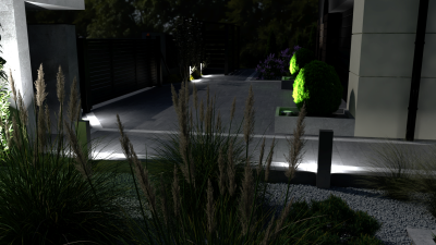 wizualizacja projektu ogrodu w scenerii nocnej z katowic